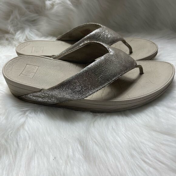 Fitflop glittery silver wedge thong sandals size 11 - Picture 3 of 10